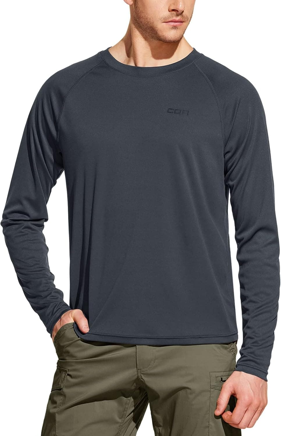 CQR Men's UPF 50+ Outdoor Long Sleeve Shirts, UV Sun Protection Loose-Fit Water T-Shirts, Running Workout Shirt