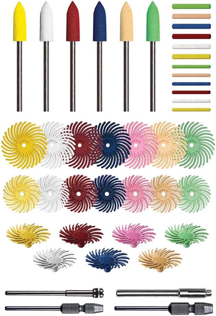 Dedeco Sunburst - Deluxe Assortment - 116 Piece Tool Set - 1/2 Inch Snap-On, 5/8 Inch & 7/8 Inch Discs, 2mm & 3mm Polishing Pins and Points in All Grit Textures Plus 5425, 5431, 7081 and 7083 Mandrels