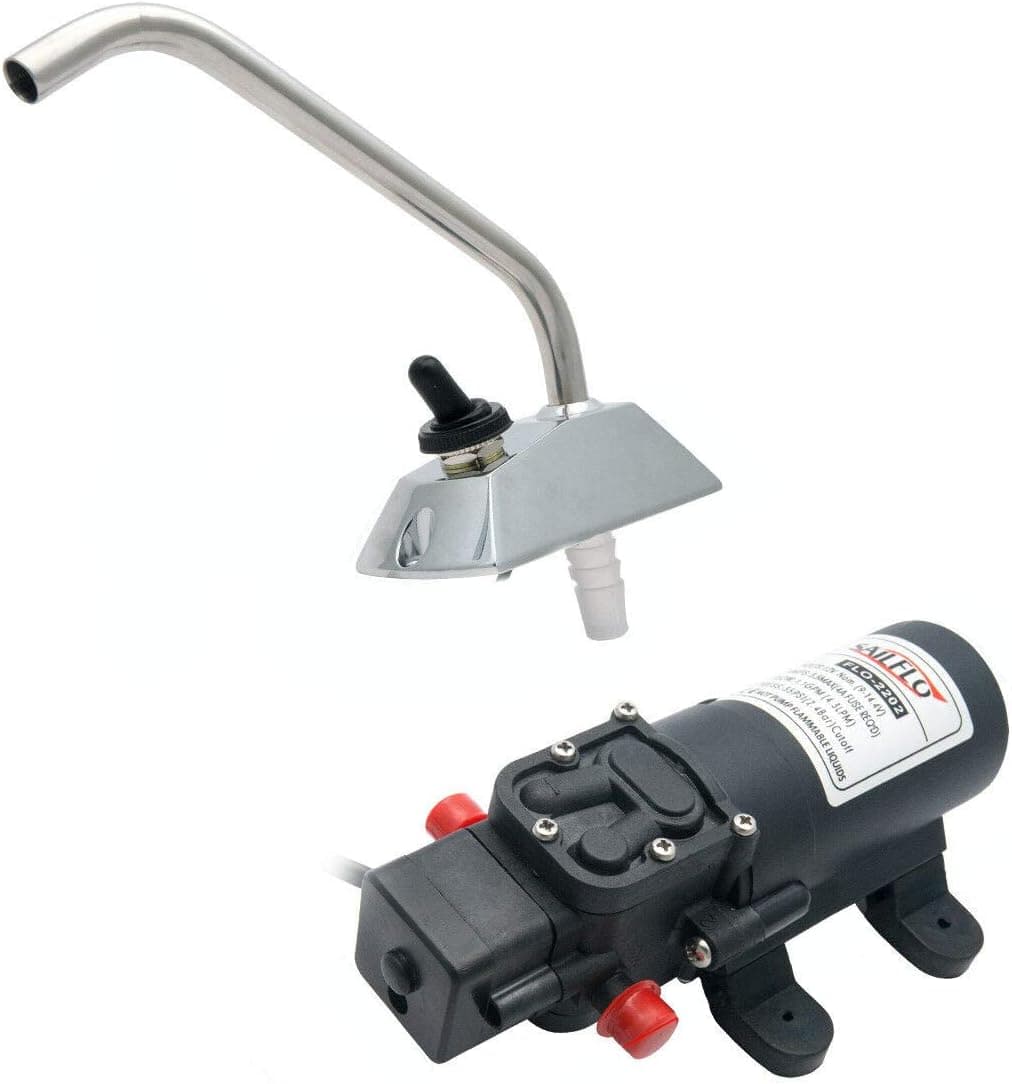 SAILINGFLO 12V Pressure Diaphragm Pump with 360° Spin Faucet/Tap and Pressure Switch for Boat/Caravan Motorhome, On Demand Water Pump