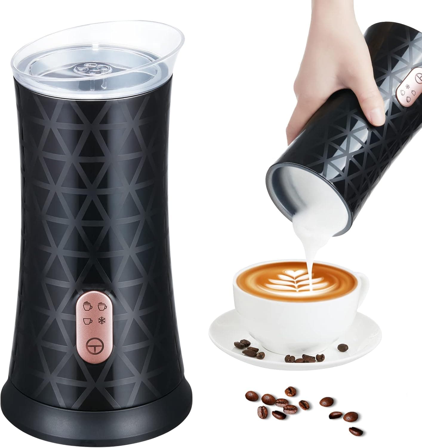 4IN1 Multifunction Milk Frother,Frother for Coffee,Electric Milk Steamer for Frothing and Heating Milk,Milk Frother Electric for Hot & Cold Froth,Automatic off & Easy Cleaning (Black)