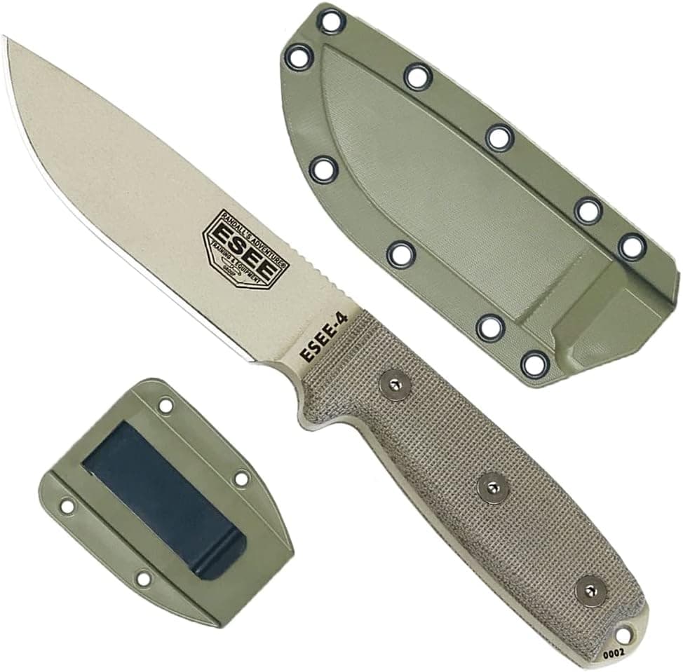 ESEE 4P-DT Desert Tan Fixed Blade Knife w/OD Green Molded Polymer Sheath