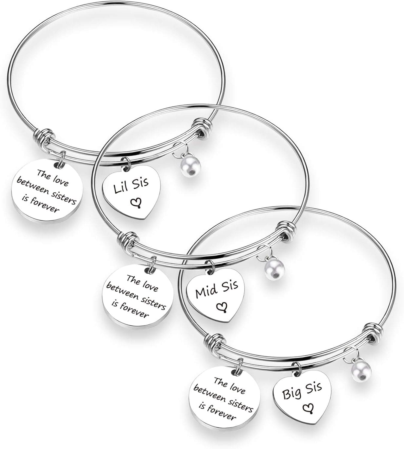 EIGSO Sister Gift The Love Between Sisters is Forever Sister Bracelet Set Sister Gift for Big sis Mid Sis Lil Sis (3 Sister BR)