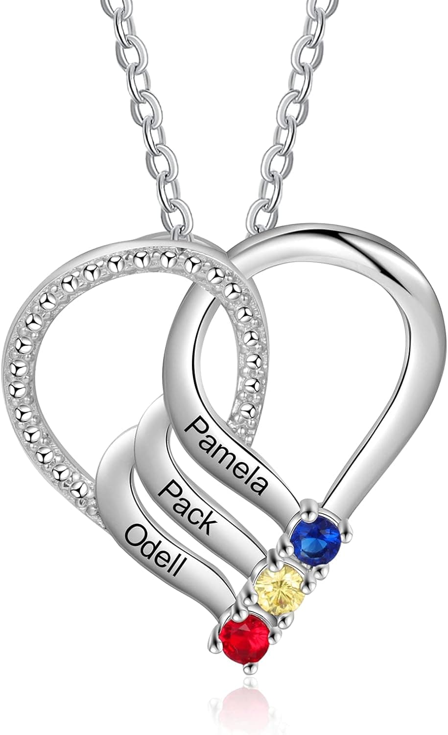 Jeweidea Personalized Heart Necklace with 2-6 Simulated Birthstones Custom Name Mother Daughter Chain Pendant for Women Mom Birthday