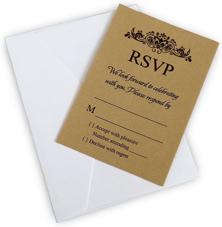 DORIS HOME 50pcs Gold RSVP Cards with White Envelopes for Wedding Invitations