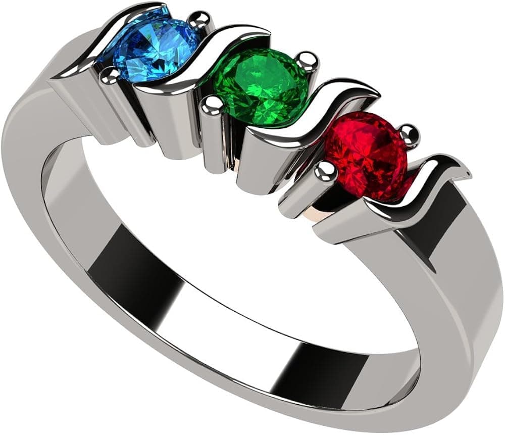 Central Diamond Center S-Bar Mothers Ring w/ 1 to 6 Simulated Birthstones in Sterling Silver or 10K Gold