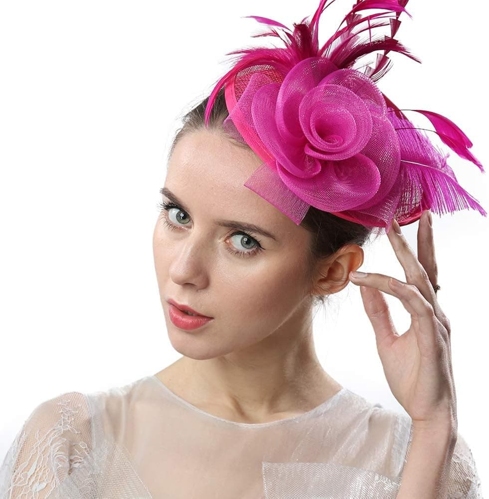 Women Kentucky Derby Dress Church Tea Party Hairpin Fascinators Small Hats (Rose)