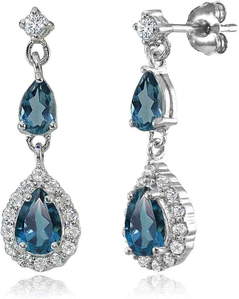 Sterling Silver Genuine, Created or Simulated Gemstone Fashion Teardrop Dangle Earrings for Women Girls