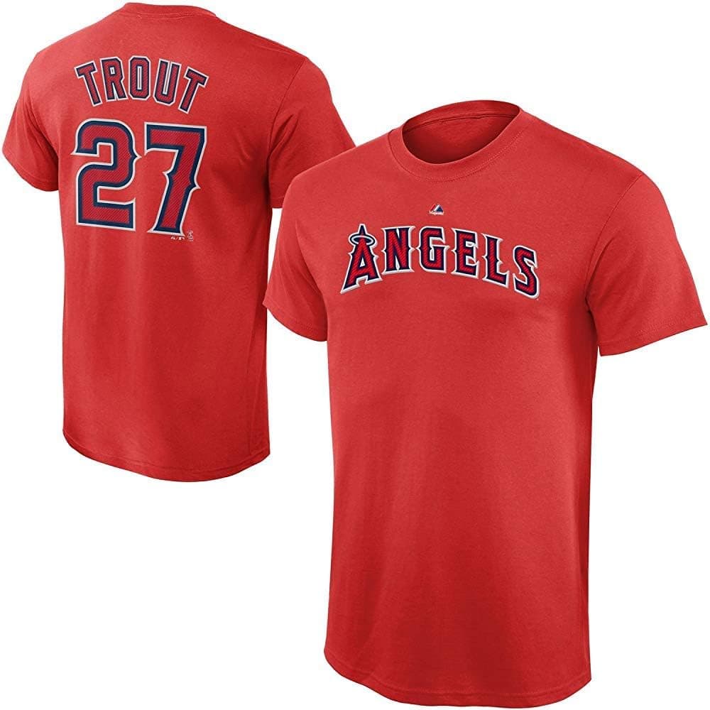 MLB Youth 8-20 Performance Team Color Player Name and Number Jersey T-Shirt (Small 8, Mike Trout)
