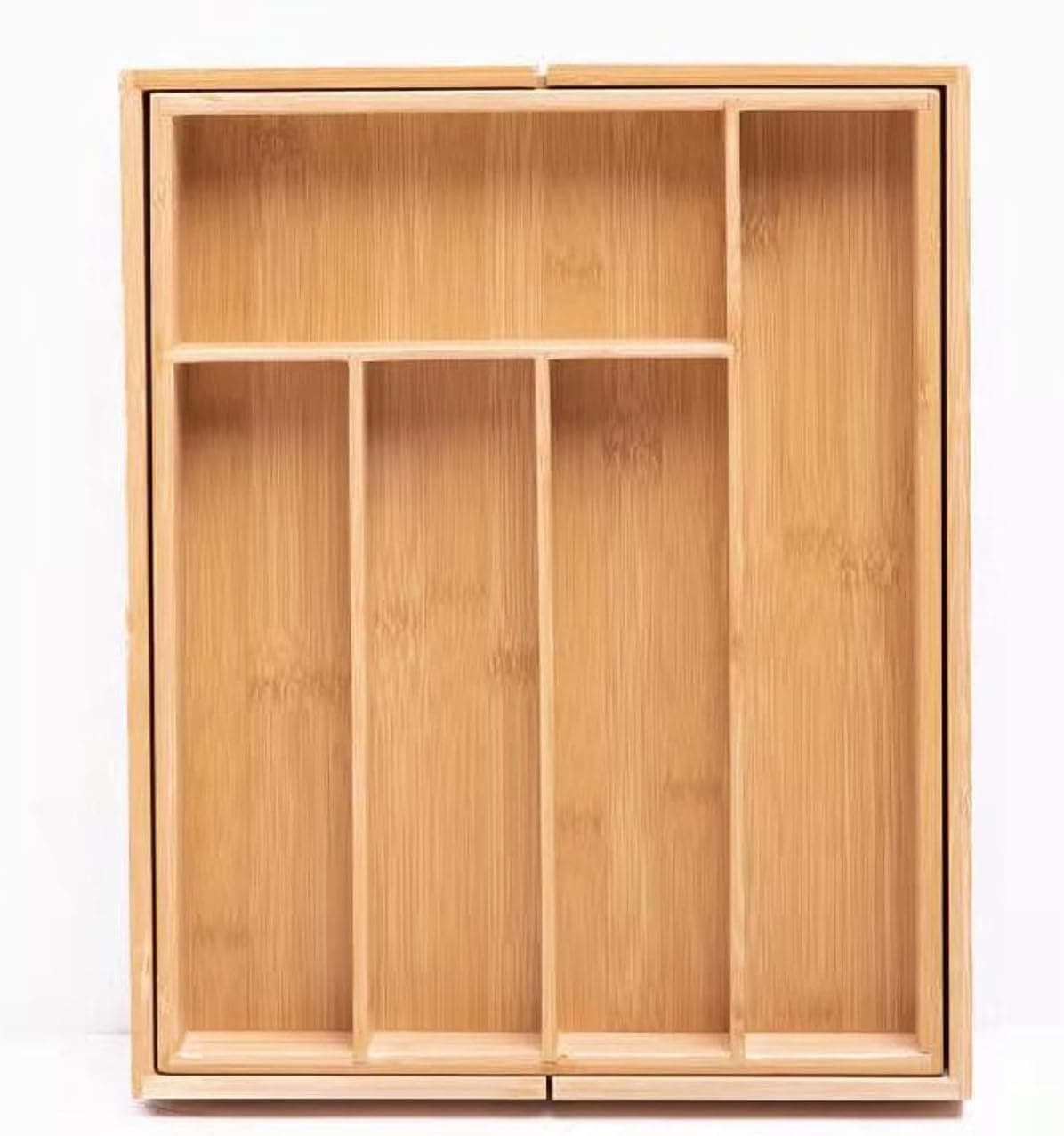 Topbele Bamboo Kitchen Drawer Storage Rack-Extendable Silverware Storage Rack and Cutlery Tray with Grooved Drawer Divider for Cutlery and Kitchen Utensils