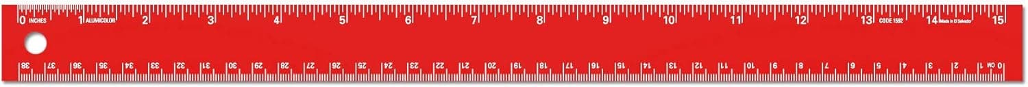 Alumicolor Straight Edge with Center Finding Back Ruler, 15 Inch, Red