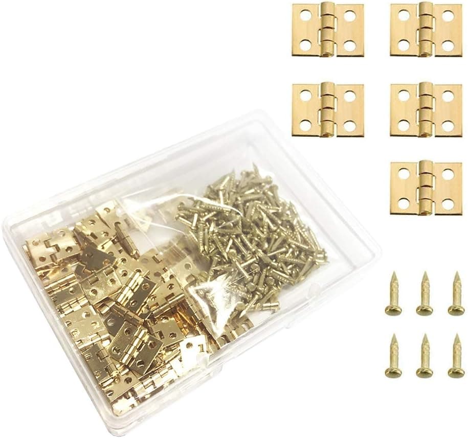 Juland 50 Pieces Mini Pure Copper Hinges Retro Brass Hinges with 200 Pieces Replacement Nails for Wooden Box Jewelry Chest Box Cabinet DIY Accessories (10 x 8mm/0.4 x 0.3inch)