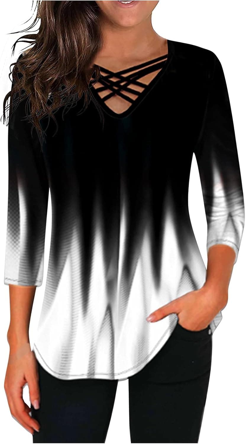 GFPGNDFHG Women's Long Sleeve Shirts All-Match Ombre Tunic Tops Wear with Leggings Blouses Tees Tshirts
