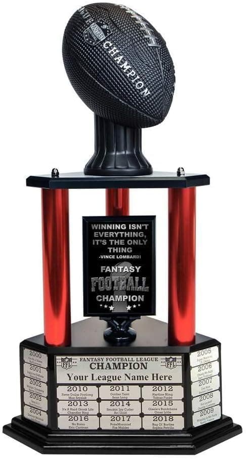 TrophySmack Perpetual Fantasy Football Trophy - Customizable Championship Trophy Award Winner | Free Engraving up to 19 Years Past Winners (Vivid Black)