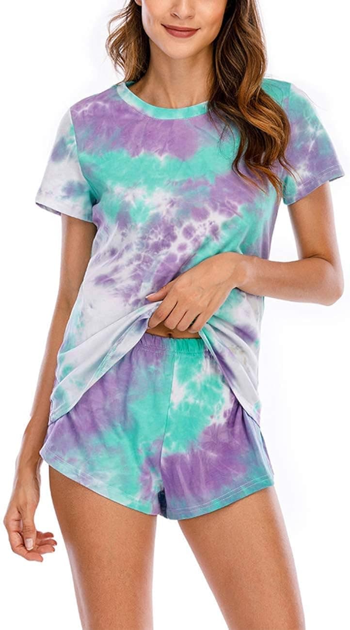 Fanuerg Women's Tie Dye Pajama Set 2 Piece PJ Sets Cotton Sleepwear Loungewear Nightwear