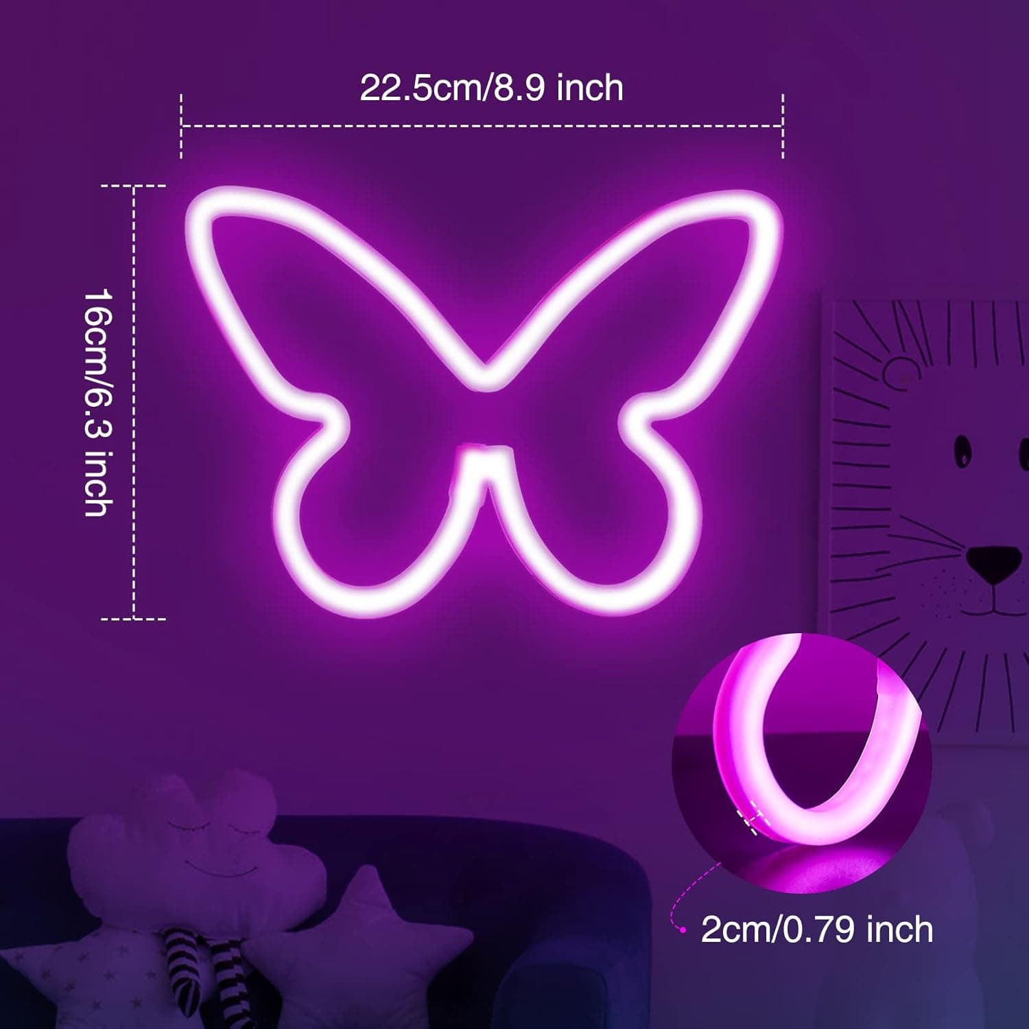 Neon Signs,Butterfly Neon Sign LED Lights with USB or Battery Powered,Led Neon Lights,Wall Decoration Neon Sign for Light Up Sign Girls Bedroom,Kids Gifts,Wall Decor,Party Wedding Neon Signs(Pink)
