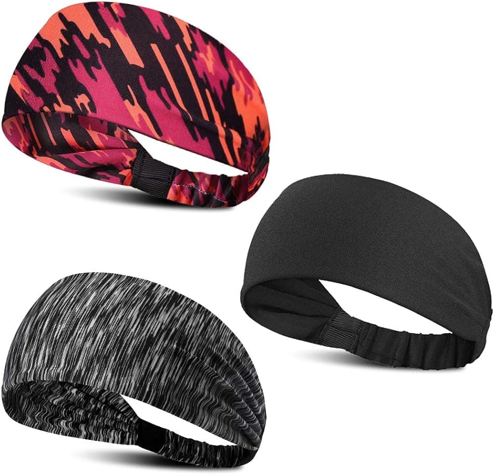 Ofoice Yoga Headbands for Women, Mens Sweatband Sports for Running Basketball Football Stretchy Headbands (3 Pack)