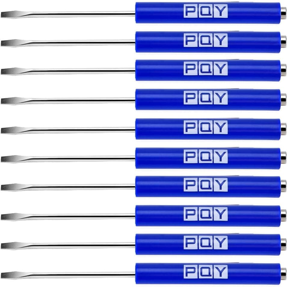 PQY 10pcs Mini Tops And Pocket Clips Pocket Screwdriver Strong Magnetic Slotted Screwdriver Blue