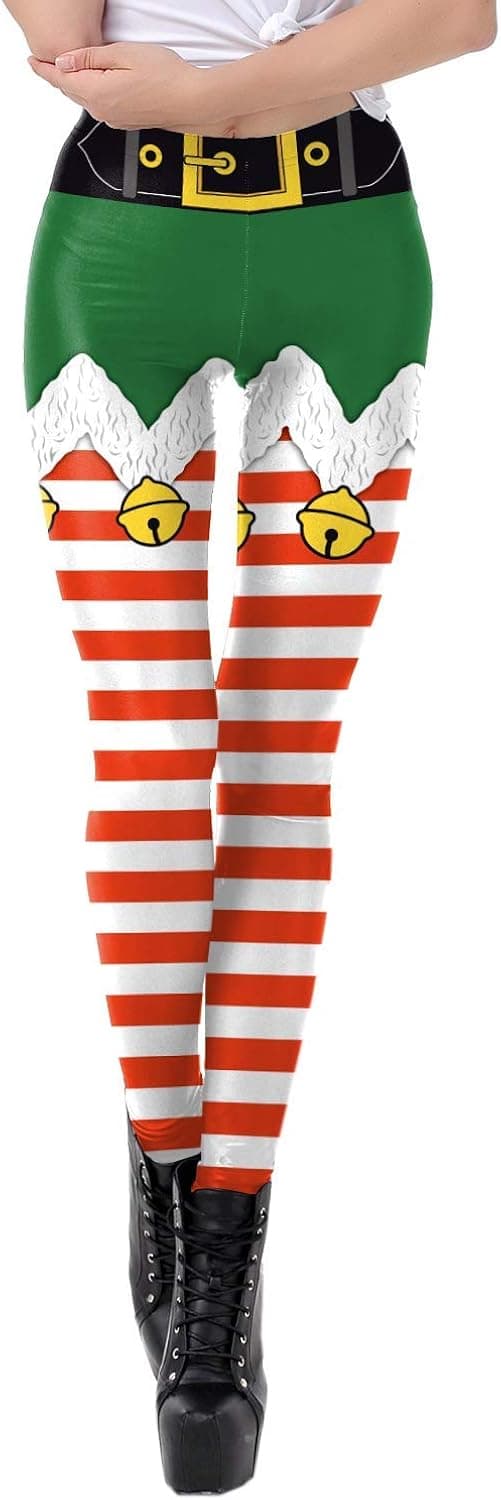 ALBIZIA Women's Satan Cluas Ugly Christmas Xmas Leggings Funny Costume Tights