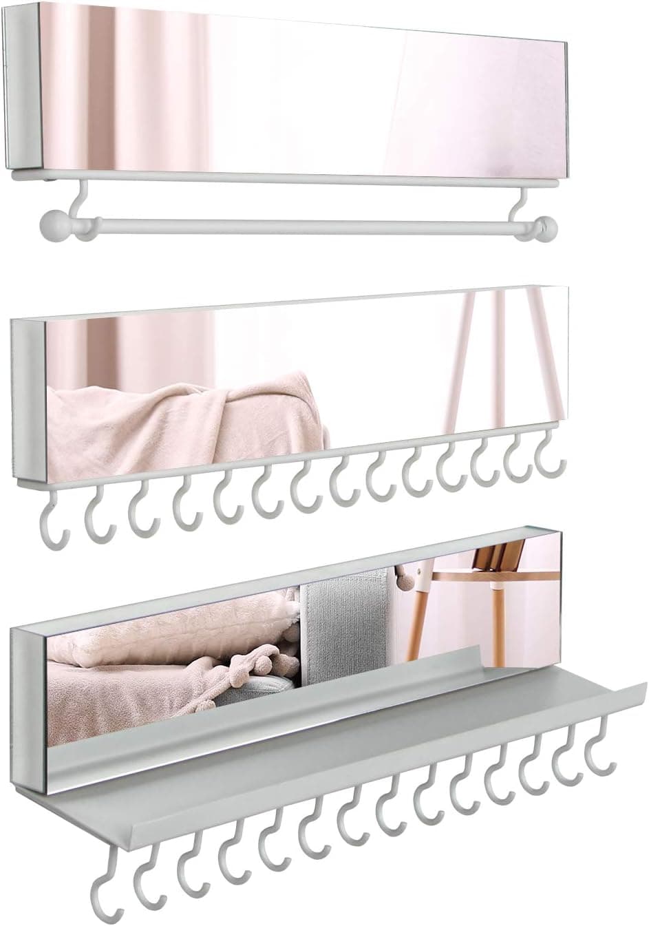 J JACKCUBE DESIGN Wall Mounted Hanging Jewelry Organizer Necklace Holder with 28 Jewelry Hooks for Earrings and Bracelets and Rod- MK610A