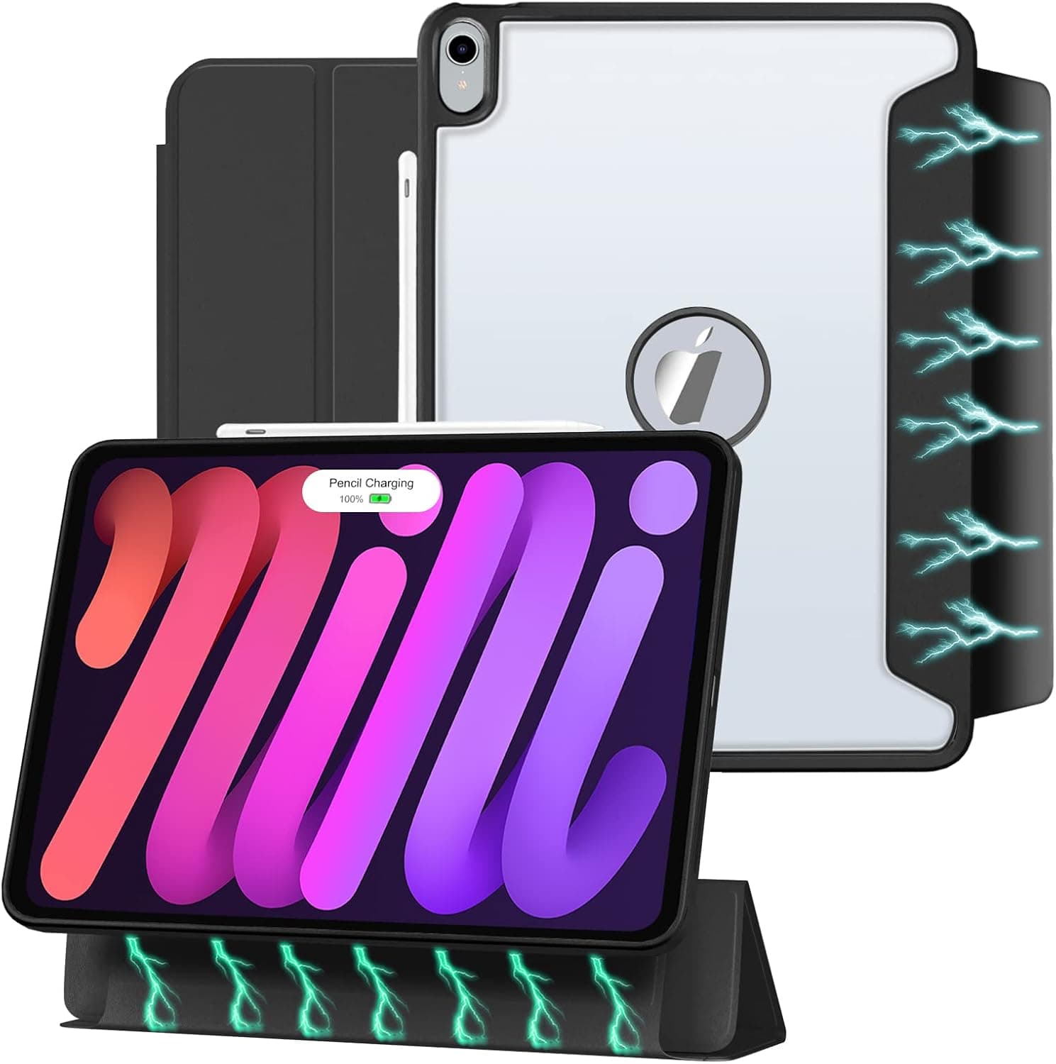 Case for iPad Mini 6 2021 6th Gen(8.3 Inch) - 2 in 1 Detachable Magnetic Case,Anti-Fingerprint Frosted Case and Washable Leather Cover Smart Folio(Black)