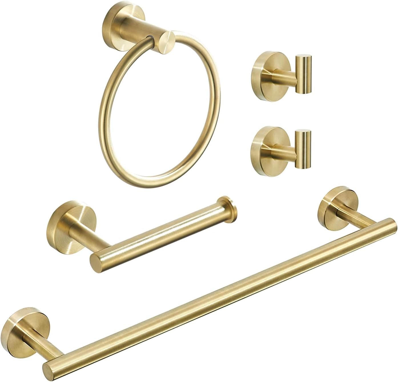 WEIKO Brushed Gold Bathroom Hardware, Bathroom Accessories Set Includes Toilet Paper Holder Towel Bar Towel Ring 2 Robe Hook 5 Pieces Wall Mount