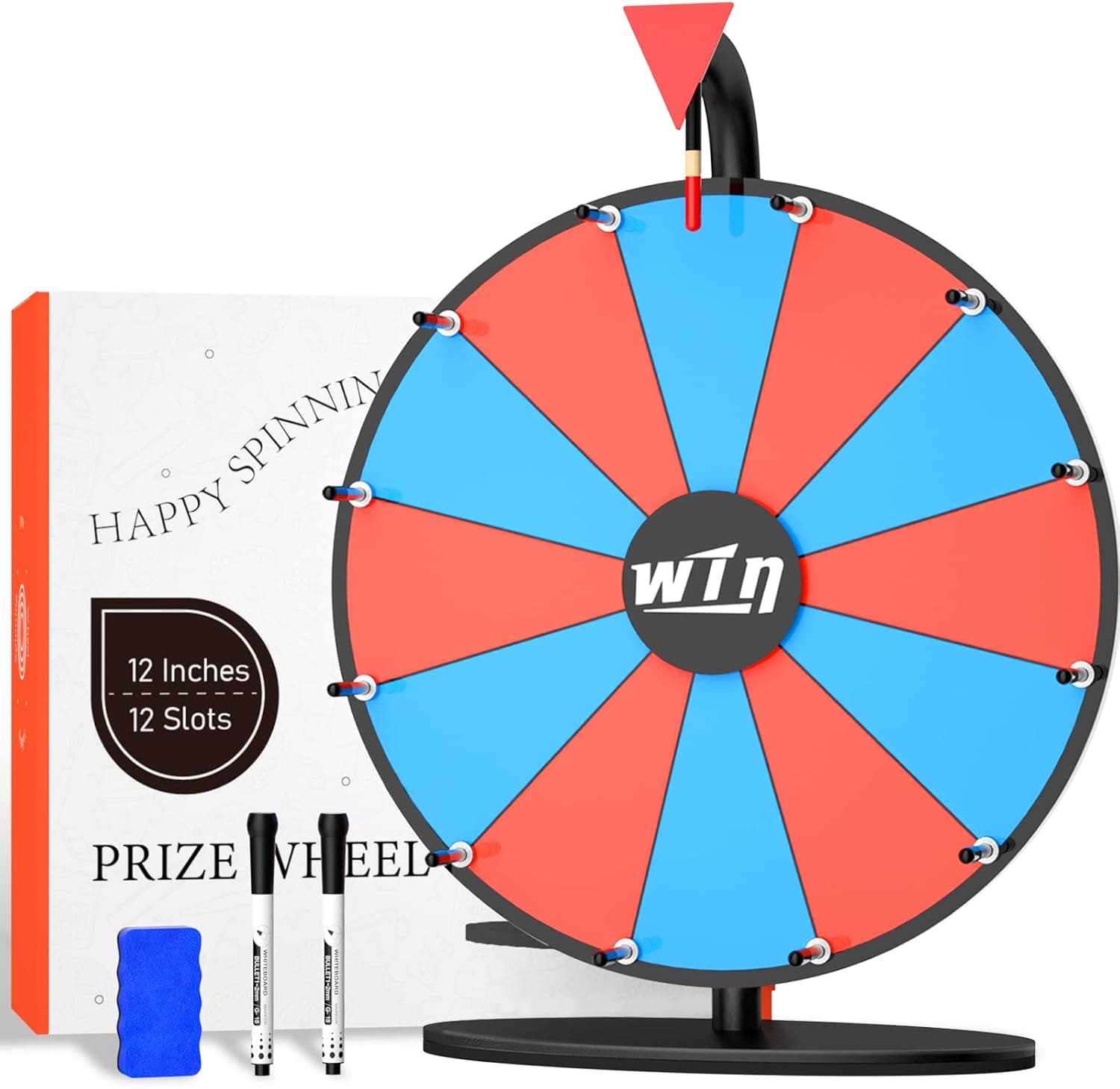 12" Prize Wheel Heavy Duty Spinning Wheel Tabletop or Wall Mounted, 12 Slots Color Spinner Wheel, Editable Raffle Wheel with 2 Dry Erase Markers & Eraser for Fortune Wheel Carnival Games & Tradeshow