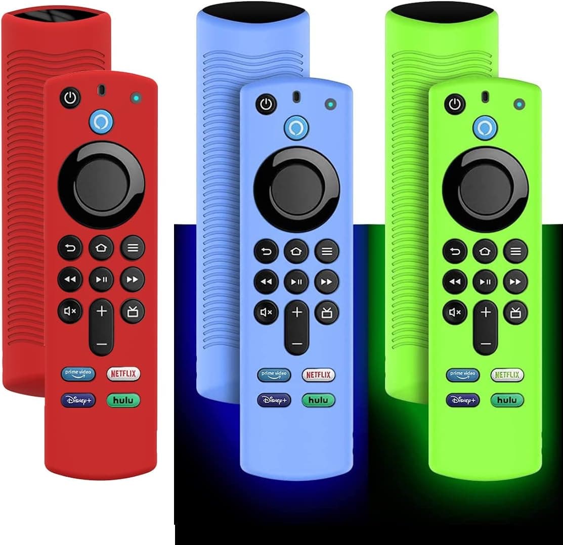 [3 Pack] Silicone Cover Case for Alexa Voice Remote 3rd Gen 2021 Cover, Firestick Remote Cover TV Stick 4K Max Remote Silicone Protective Case with Lanyards (Red GlowBlue and Glowgreen)