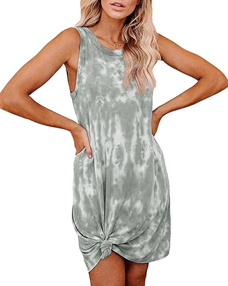 Valphsio Womens Sleeveless Loose T Shirt Dresses Tie-Dye Swing Tunic Mini Dress