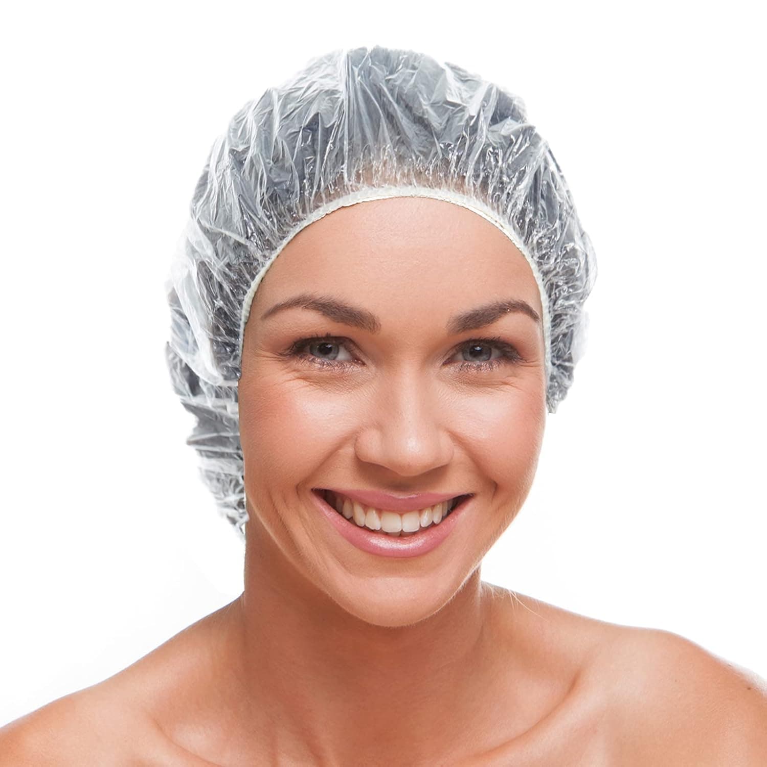 LLTGMV 20pcs Disposable Shower Caps, Plastic Clear Hair Cap, Large Thick Waterproof Bath Caps for Women and Hotel Travel Essentials Accessories, Deep Conditioning Hair Care Cleaning Supplies for Mother's day Gift Ideas
