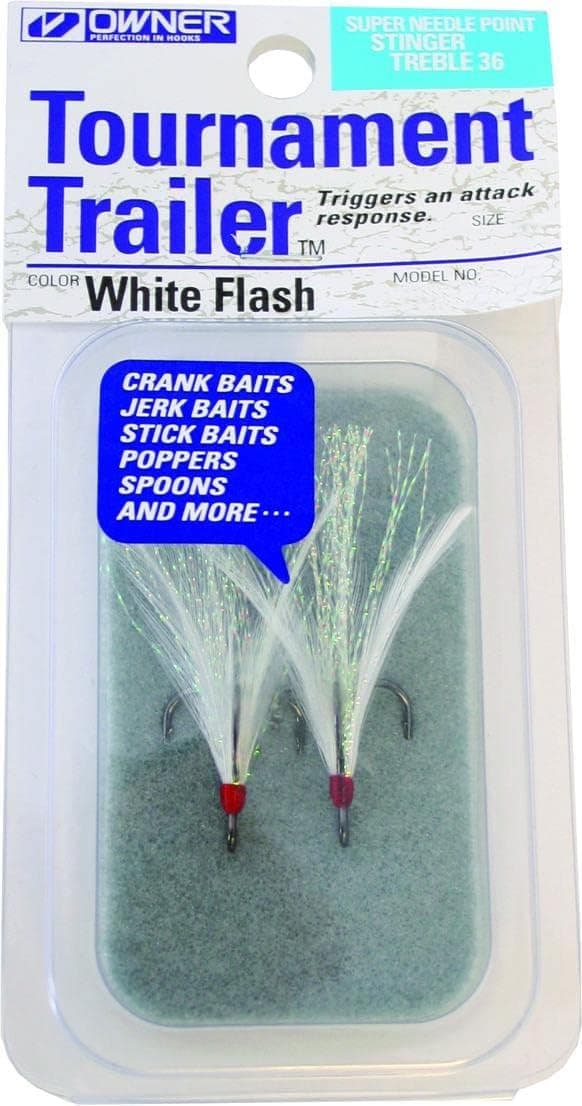 Owner American Tournament Trailer Treble 4 Hook (2-Pack), White Flash