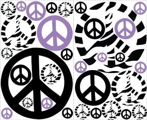 Purple Zebra Print Peace Sign Wall Stickers/Decals