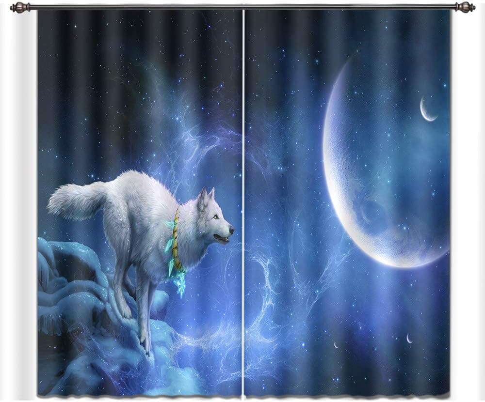 LB Teen Kids Wolf Decor Room Darkening Thermal Insulated Blackout Curtains,Howlin Wolf 3D Window Curtains Drapes for Living Room Bedroom 2 Panels Set,28 in Width by 65 inch Length