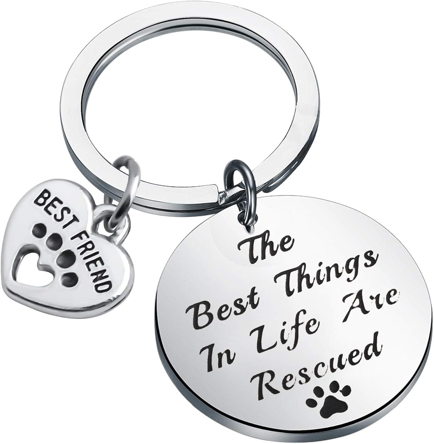 BEKECH Pet Rescue Gift The Best Things in Life Are Rescued Keychain Animal Lover Jewelry Gift
