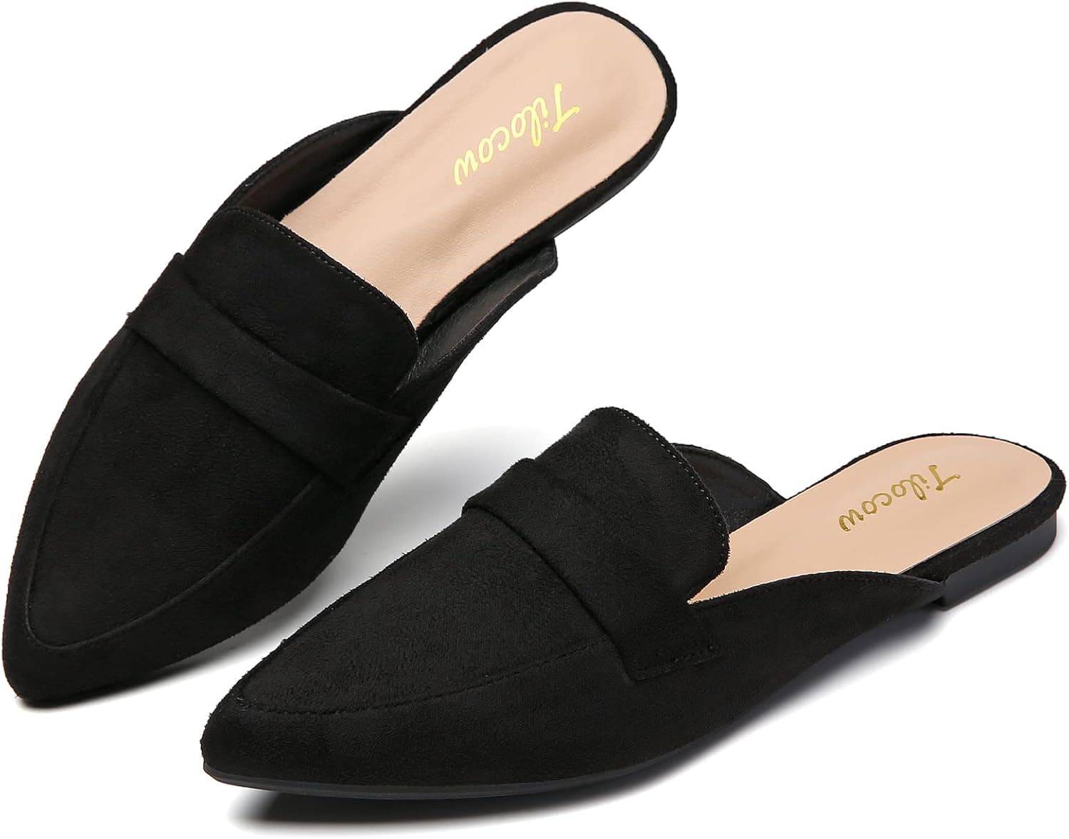 Tilocow Slip On Mules for Women Open Back Closed Pointed Toe Flats Womens Business Work Shoes Flavor Slides