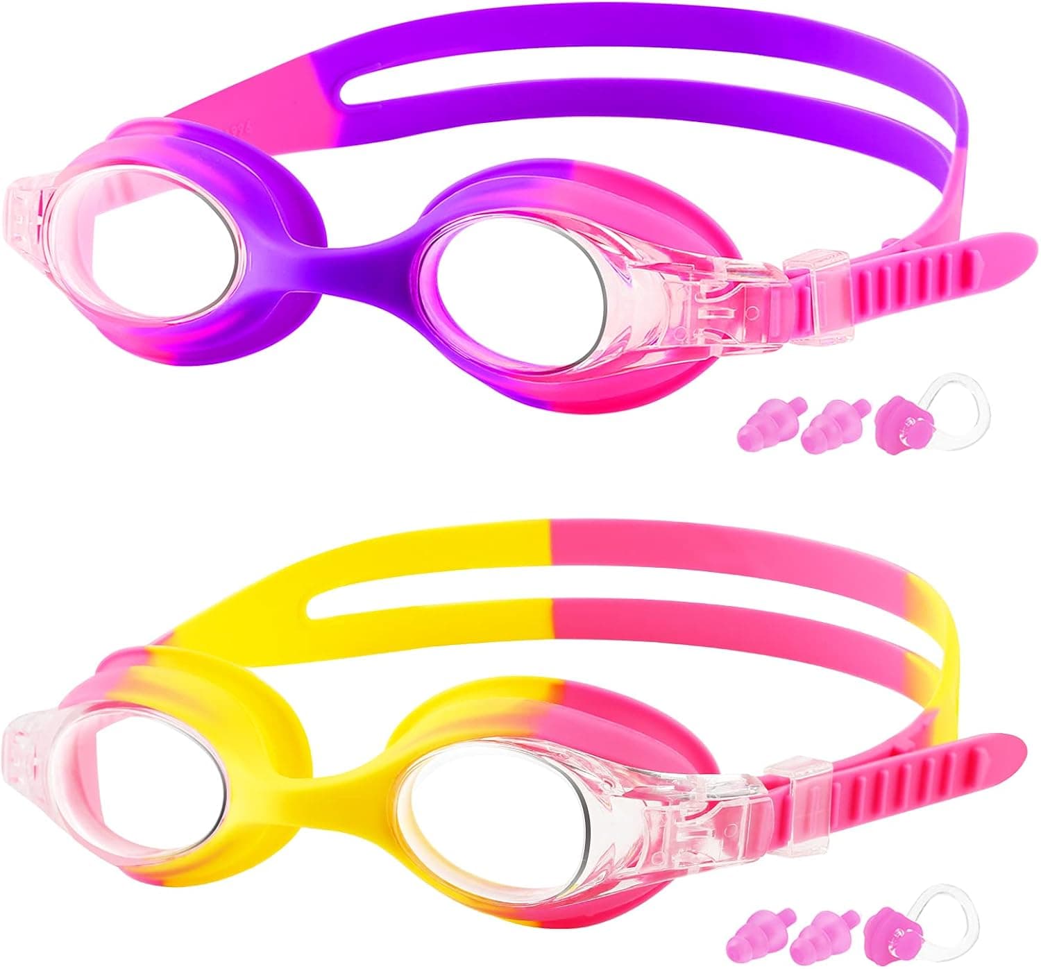 COOLOO Kids Goggles for Swimming for Age 3-15, 2 Pack Kids Swim Goggles with Nose Cover, No Leaking, Anti-Fog, Waterproof
