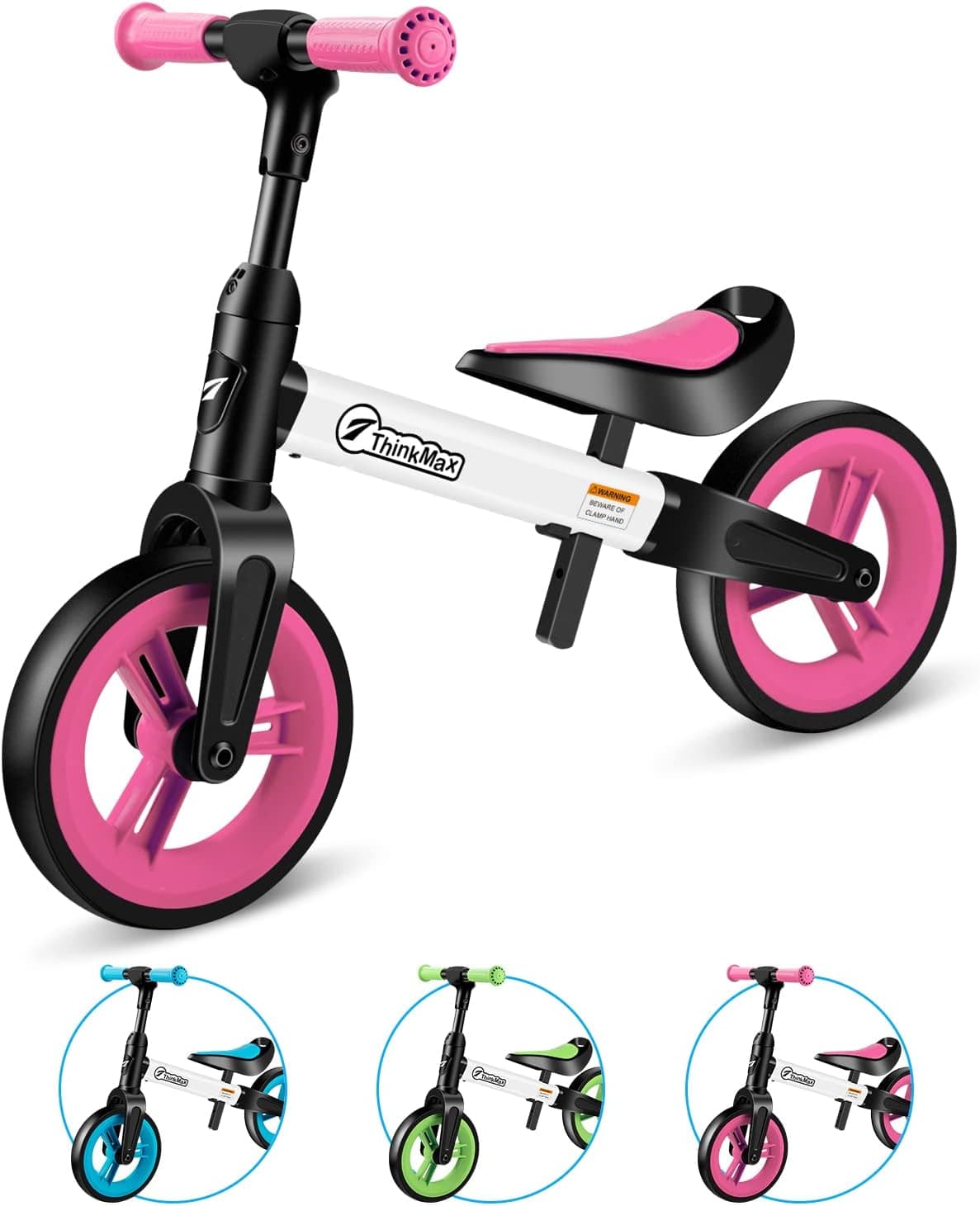 ThinkMax Toddler Balance Bike Adjustable 9 Inch Wheel No-Pedal Balance Bike for Kids Age 18 Months 2 3 Year Old (Rose)
