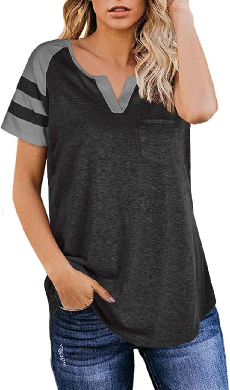 Loose T Shirts for Women Casual Fashion Tee Tops Summer Tshirts Short Sleeve Clothings M Grey
