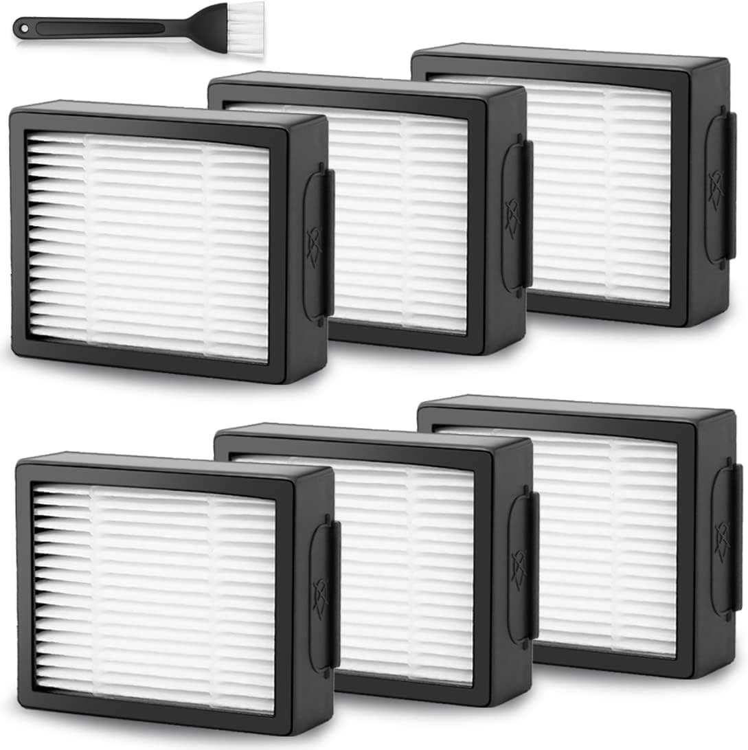 Gusnilo Roomba Filter Replacements 6 HEPA Filter iRobot Replacement Parts for iRobot Roomba i/e Series Vacuum Cleaner i3 i3+ i4 i6 i7 i7+plus i8 j7 E5 E6 E7 with 1 Cleaning Brush