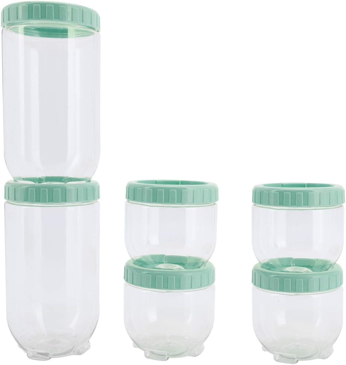 MorNon 6 Pack Airtight Food Storage Container Set with Lids 17oz, 33oz, Clear Plastic Kitchen and Pantry Organization Canisters, Space Saving, Ideal for Cereal, Flour, Sugar, Bulk Food (Blue)