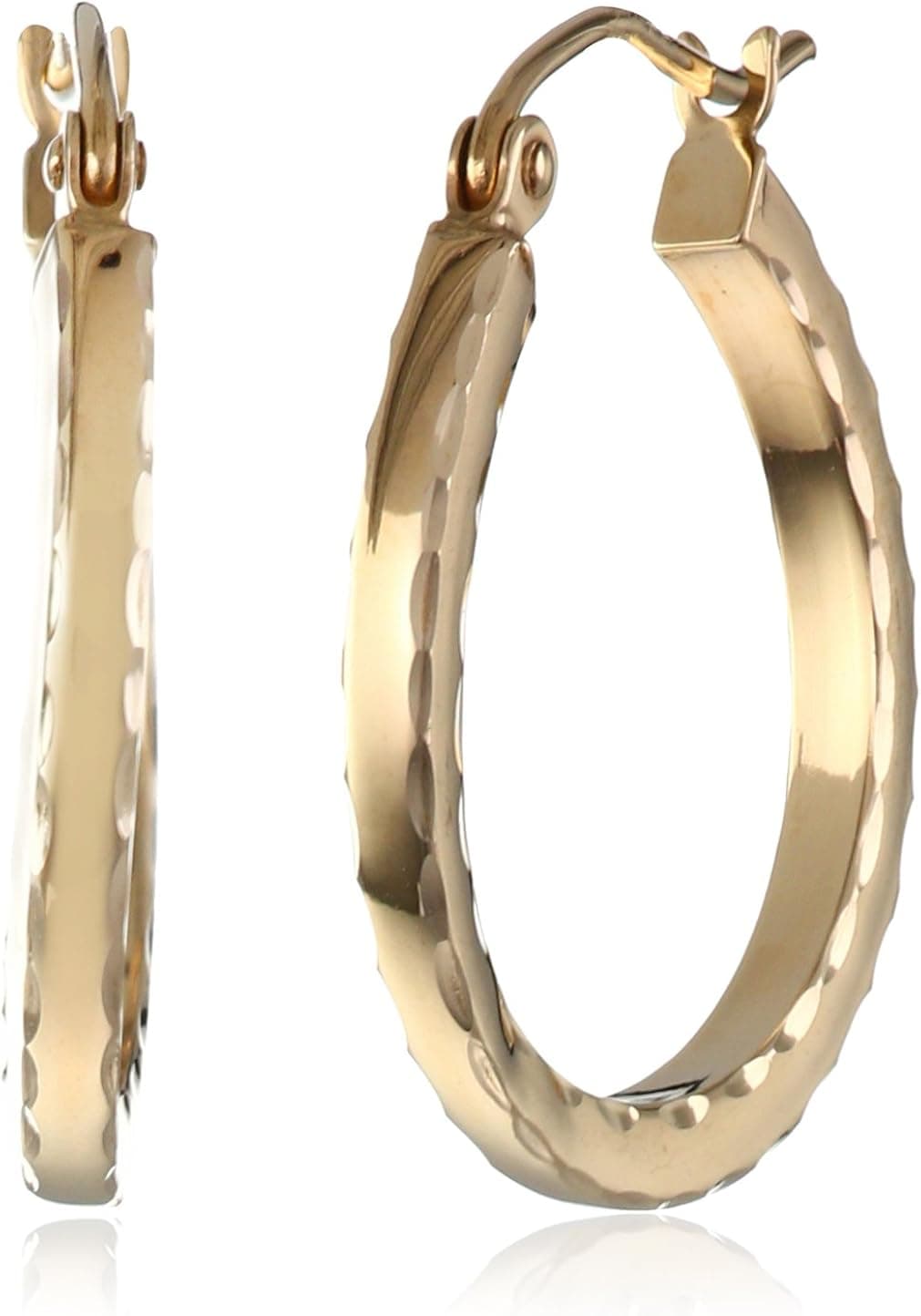 Amazon Collection 14k Yellow Gold 1.8 x 2.3mm Diamond-Cut Hoop Earrings