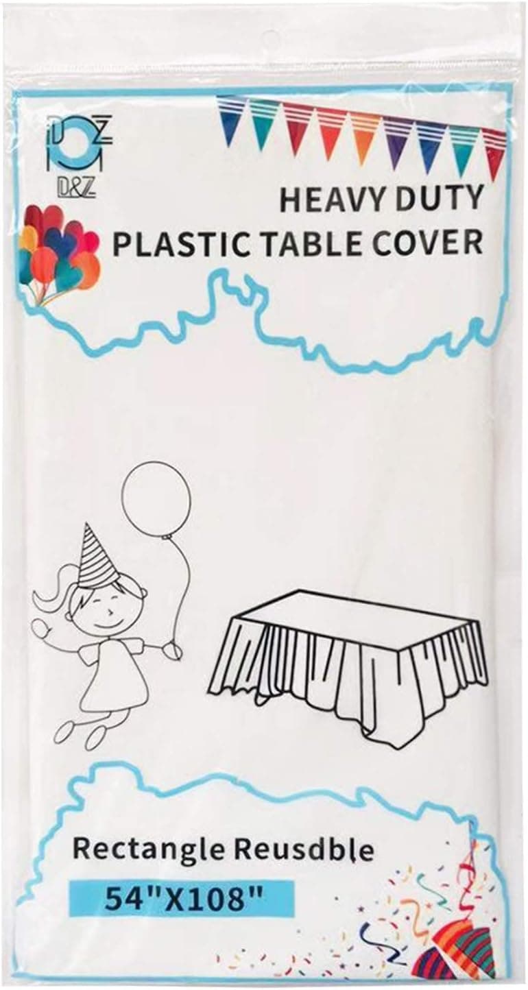 D&Z 6 Pack White Plastic Tablecloth 54" x 108" Rectangle Disposable Table Cloth Table Cover for Indoor or Outdoor Party Banquet Birthday Wedding Christmas