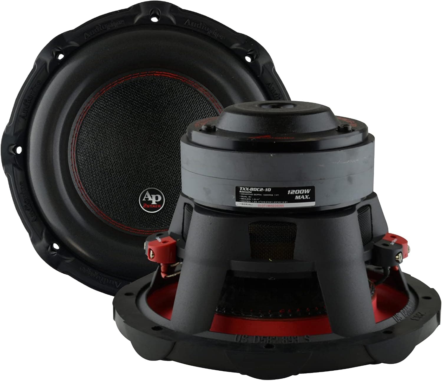 AudioPipe TXX-BDC2-10 10 Inch 1200 Watt High Performance Powerful 4 Ohm DVC Vehicle Car Audio Subwoofer Speaker System, Black