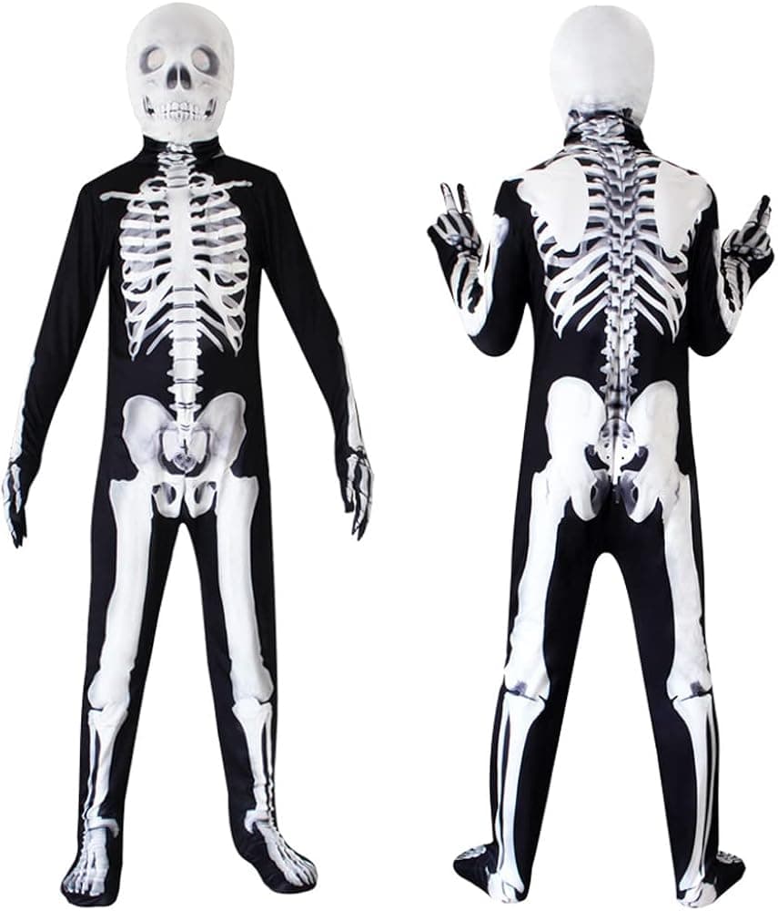 ILAVSUN Boy Girl HALLOWEEN Skeleton Costume Kids Skull Jumpsuit Cosplay 2-16 Year Old