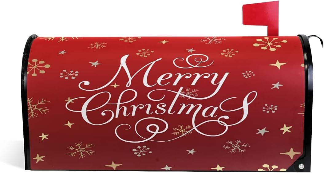 Christmas Red Magnetic Mailbox Cover Snowflakes Mailbox Wrap Post Letter Box Cover Home Decorative for Standard Mailboxes