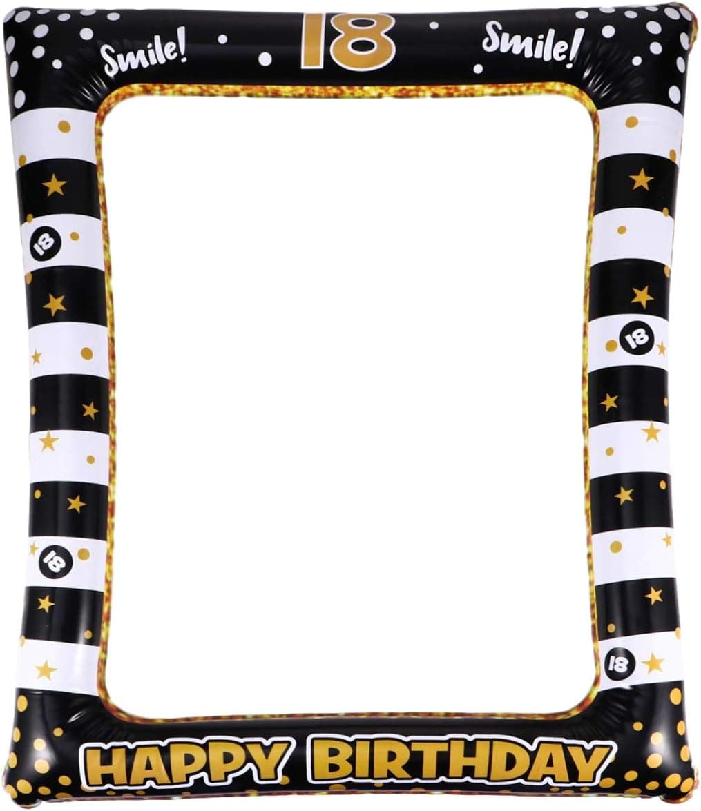 Amosfun 18th Birthday Photo Booth Prop Inflatable Picture Frame Funny Selfie Props for 18 Year Old Birthday Party Decoration
