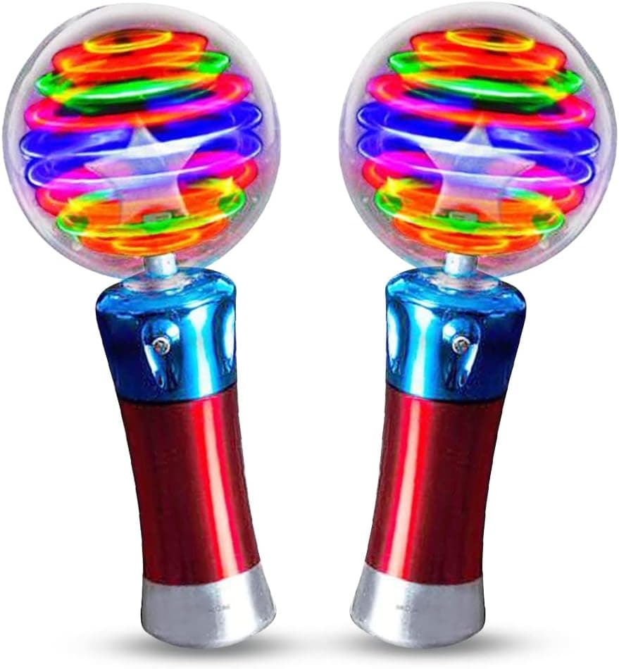 ArtCreativity 7.5 Inch Light Up Magic Ball Toy Wands for Kids, Set of 2, Flashing LED Wands for Boys and Girls, Thrilling Spinning Light Show, Batteries Included, Fun Gift or Birthday Party Favor