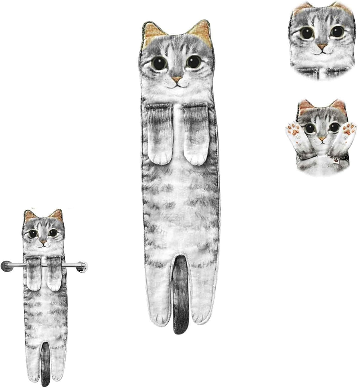 Dandelion Cat Funny Hand Towels for Bathroom Kitchen,Super Absorbent Soft Cat Decor Hanging Washcloths Face Towels,Funny Gifts for Cat Lovers(Grey)