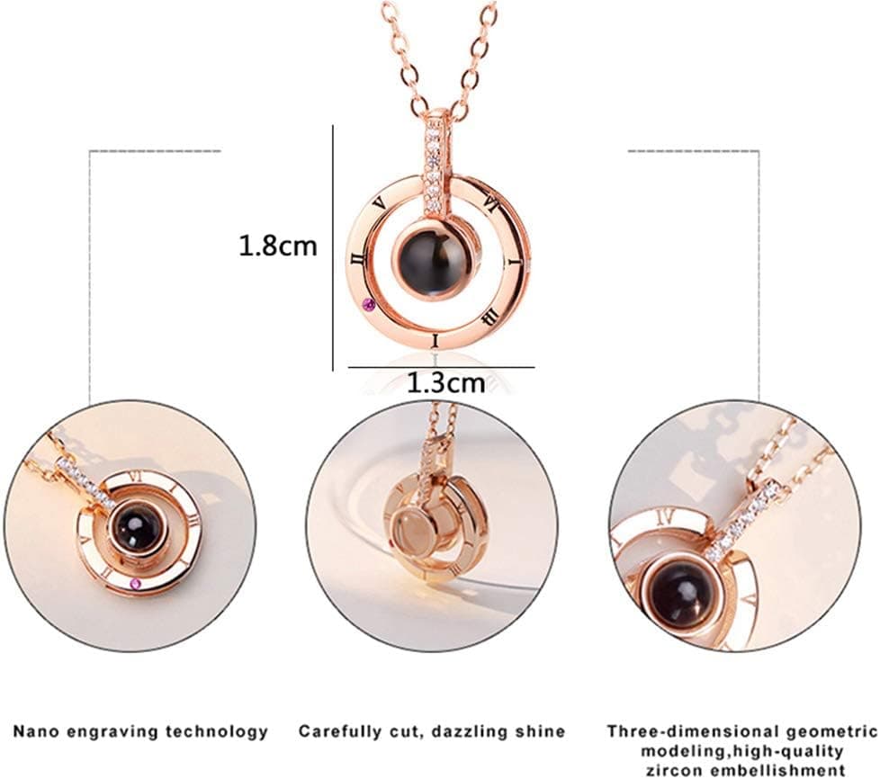 Jetloter I Love You Necklace, 100 Languages Projection on Round Onyx Pendant Collarbone Necklace Silver