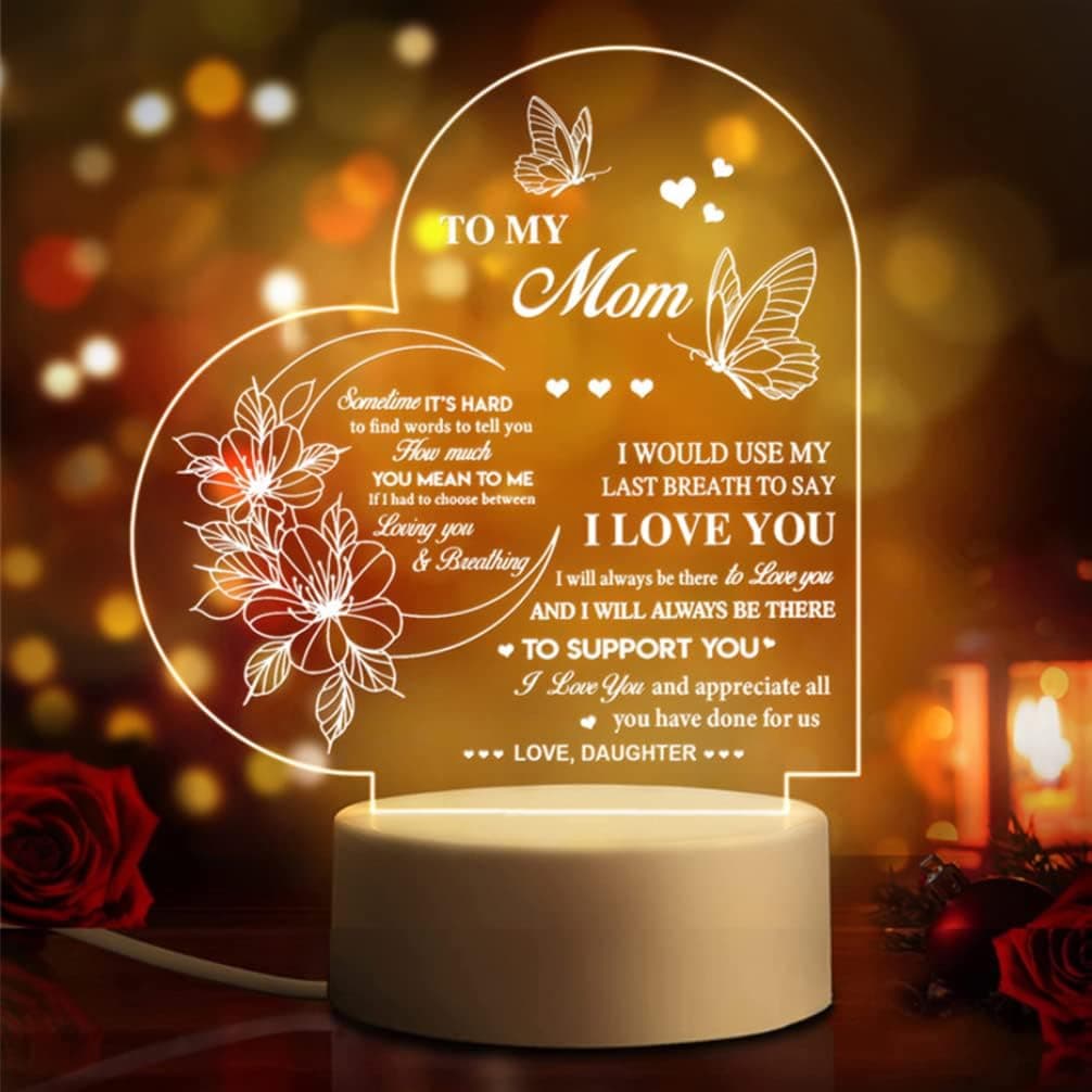 IOORD Gifts for Mom Engraved Acrylic Night Light Birthday Gifts for Women Best Friends Valentine's Day Gift USB Night Light Room Decor 14 x 18 (for Mom)