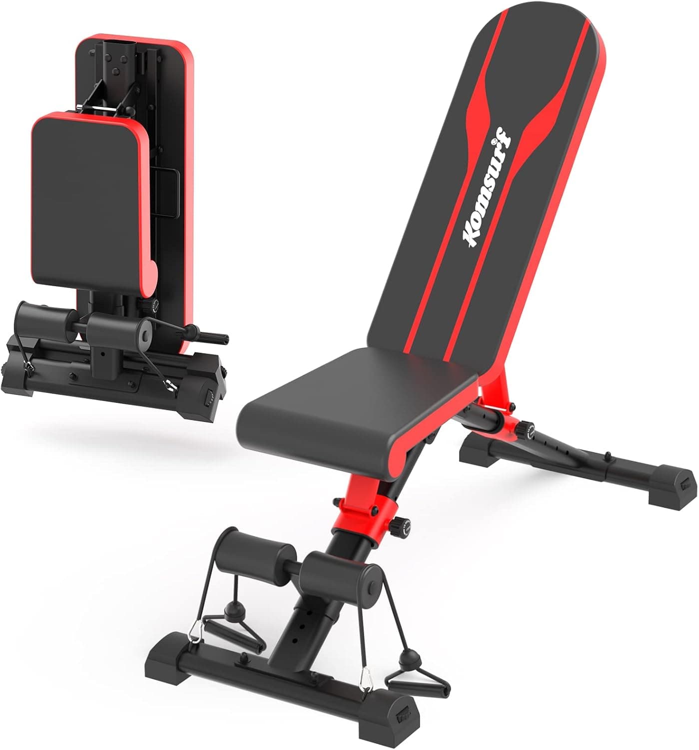 KOMSURF Weight Bench, Adjustable Workout Bench, Exercise Bench Press for Home Gym, Foldable Equipment Body Gym System, Strength Training Bench for Full Body Workout